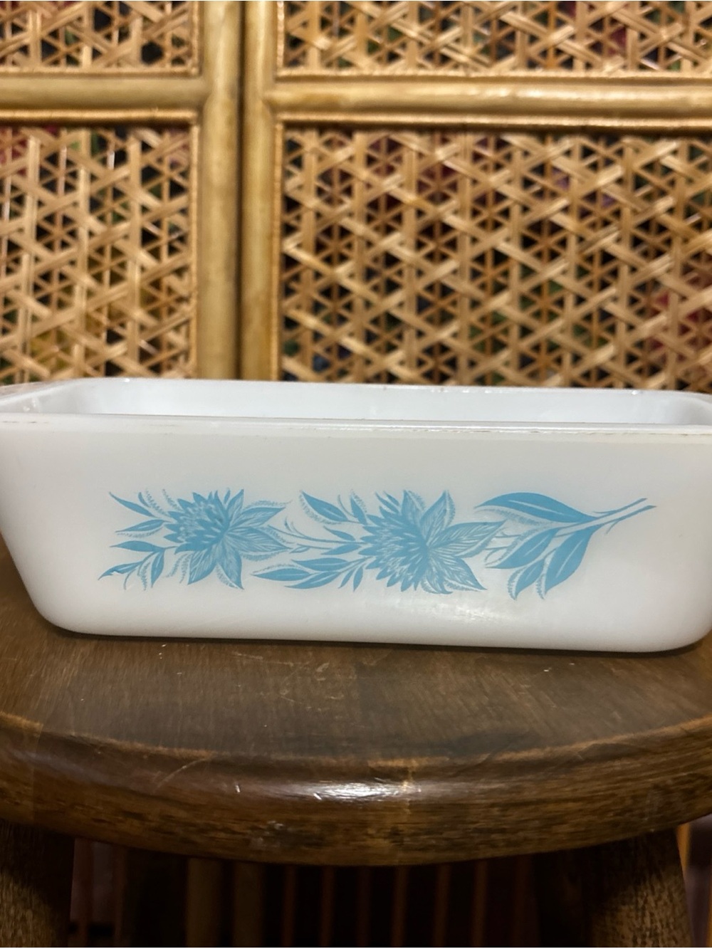 Vintage White Baking Dish with Blue Floral Pattern